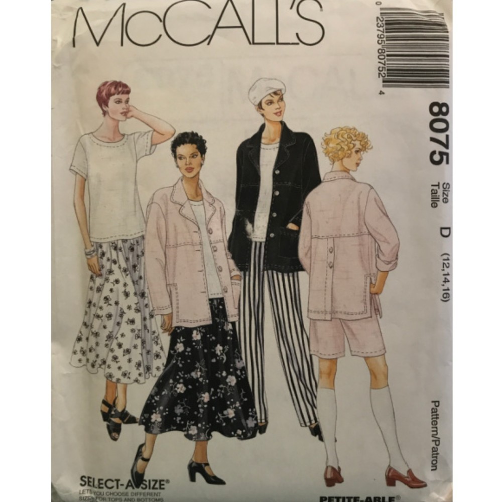 McCall's 8075 - Unlined Jacket, Top, Pull-on Pants, Pull-on Shorts and Skirt